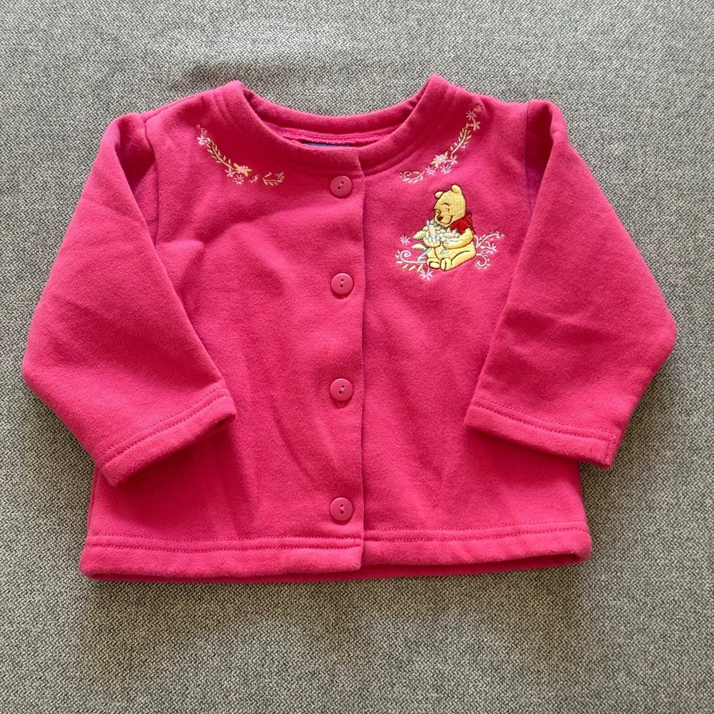 Vintage Disney Winnie the Pooh Pink Fleece Embroidered Cardigan Baby Girl 12M